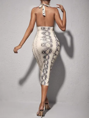 Vista 2 de WDIRARA Vestido ajustado sin mangas con estampado de piel de serpiente para mujer