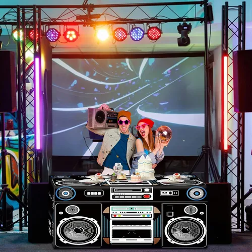 Vista 2 de Oudain Mantel Temático de los Años 80s y 90s de 6 Pies, Suministros para Fiesta de Cumpleaños de los 80s, Decoración de Fiesta Hip Hop, Mantel