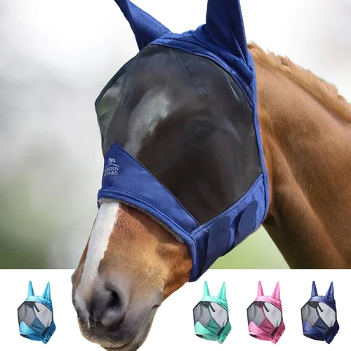 Vista 7 de Harrison Howard CareMaster Pro - Máscara luminosa para moscas de caballo, gran espacio de ojos estándar con orejas, protección UV para caballo
