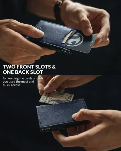 Vista 17 de VULKIT Billeteras delgadas para hombre, con bloqueo RFID, diseño minimalista con capacidad para hasta 11 tarjetas, Negro -, Minimalista