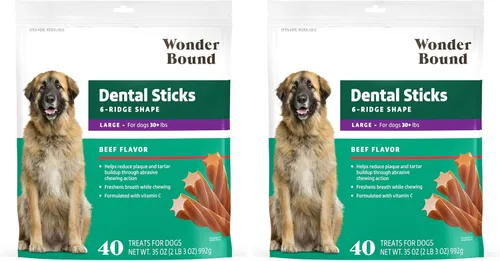 Vista 8 de Marca Amazon – Wonder Bound - Palitos dentales con sabor a carne de res para perros grandes (más de 30 libras), forma de 6 crestas para control