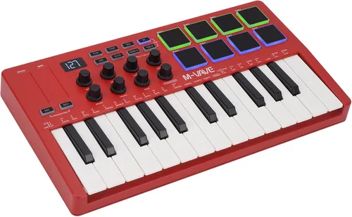 Vista 9 de M-VAVE Controlador de teclado USB MIDI de 25 teclas con 16 almohadillas de batería retroiluminadas, Bluetooth, teclado dinámico semi-pesado