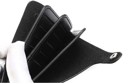 Vista 5 de TKFDC - Cartera delgada de cuero, tarjetero minimalista con bloqueo de bolsillo frontal, hecho de cuero de grano completo, soporte para tarjetas