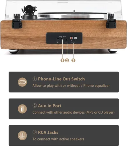 Vista 5 de SeeYing Reproductor de discos de vinilo con altavoces HiFi integrados, tocadiscos Bluetooth de transmisión por correa para discos de vinilo
