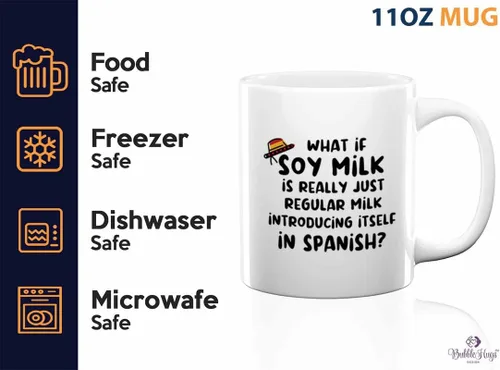 Vista 3 de SpanishTeacher - Taza de café de 11 onzas, color blanco, leche de soja en español, regalo para profesor de español, cumpleaños, agradecimiento