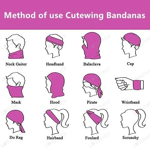 Vista 5 de Cutewing Pañuelos de tubo para la cabeza, sin costuras, polaina para el cuello, máscara facial, bufanda mágica, diadema, pasamontañas, máscaras