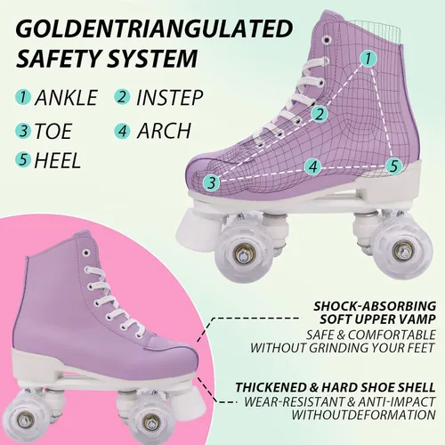 Vista 5 de Tmore Patines de ruedas para mujer y hombre, patines clásicos de dos hileras para interiores y exteriores, patines de alta calidad de piel sintética