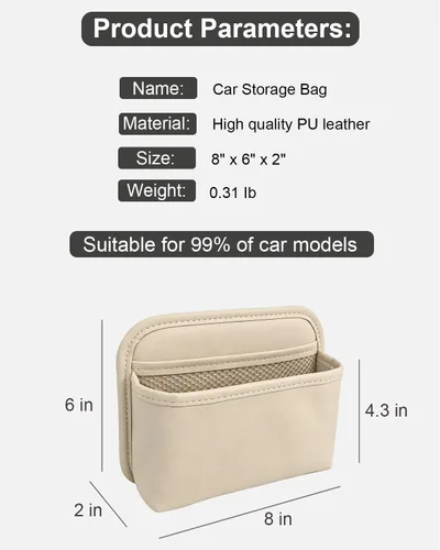 Vista 2 de Bolsa de almacenamiento para automóvil del conductor, organizador de bolsillo lateral pequeño para asientos de automóvil, puertas y consolas, cuero