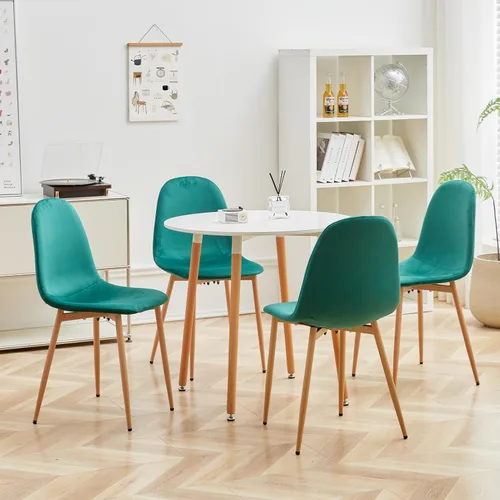 Vista 6 de Juego de 4 sillas de comedor de terciopelo, sillas de comedor modernas de mediados de siglo, sillas de cocina cálidas, sillas decorativas con patas