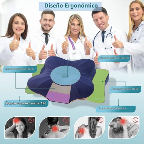 Vista 2 de DONAMA - Almohada cervical para cuello y hombros, almohada de espuma viscoelástica con contorno, almohada ergonómica de apoyo para el cuello