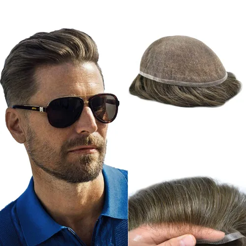 Vista 78 de Peluca de cabello humano con encaje completo, línea capilar real, para hombre, peluca de cabello con nudo blanqueado, pieza de pelo para hombres