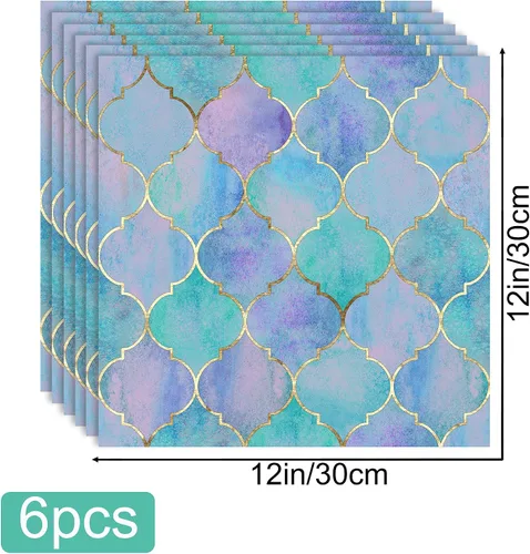 Vista 2 de 6 calcomanías de pared 3D azules Hyun-chae para escamas de peces de 12 x 12 pulgadas, decoración de salpicaduras, bricolaje, extraíble, impermeable