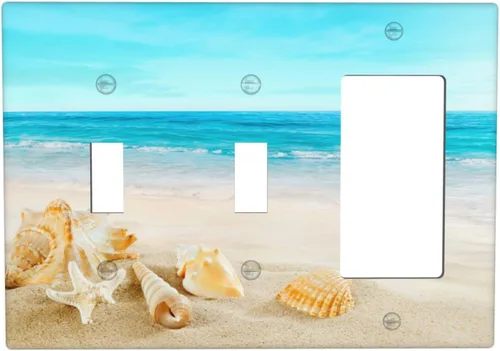 Vista 14 de Cubierta para interruptor de luz, diseño de conchas marinas en la playa, placas de pared de 2 bandas, 1 paquete