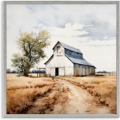 Vista 10 de Stupell Industries Arte giclée enmarcado de paisaje de granero de granja de Ray Powers Enmarcado en blanco