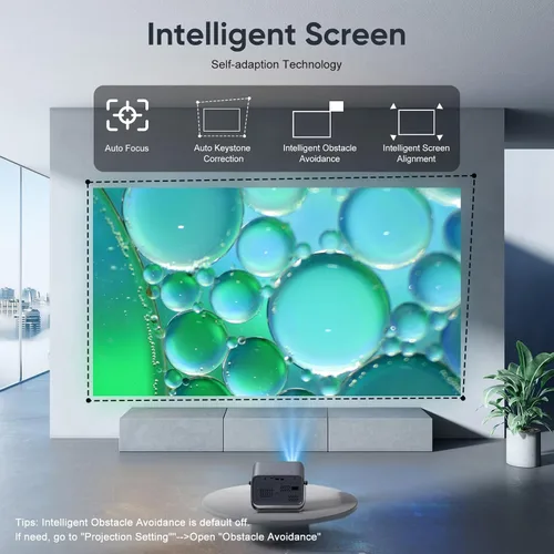 Vista 7 de 【Enfoque automático/Keystone】Proyector 4K con WiFi y Bluetooth, proyector de película giratorio de 360°, proyector portátil con 200 ANSI, proyector
