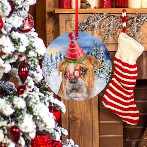 Vista 5 de Adorno de Navidad para perro, Bulldog inglés, adorno colgante de bulldog para árbol de Navidad, adorno de Bulldog para la primera Navidad