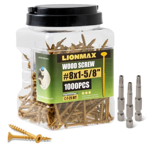 Vista 30 de LIONMAX Tornillos de cubierta de 1-1/4 pulgadas, tornillos para madera #8 x 1-1/4 pulgadas, 100 unidades, resistentes a la corrosión, revestimiento