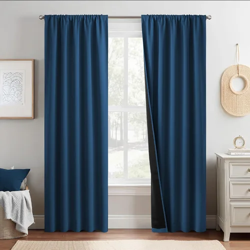 Vista 106 de NICETOWN Biscotti Beige 100% Cortinas opacas de 45" de largo para cocina, bolsillo con varilla para sótano completamente opaco, cortinas térmicas