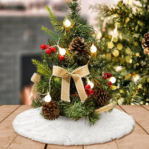 Vista 5 de Faldones de Felpa para Árbol de Navidad, 24 pulgadas, Lujosa Cubierta de Base de Árbol de Navidad de Piel Sintética Negra con Copos de Nieve Dorados
