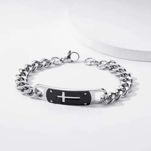 Vista 8 de Pulsera de cruz para hombres y niños, pulsera de cadena de cruz cubana de acero inoxidable, versículo de la Biblia, regalo de joyería cristiana