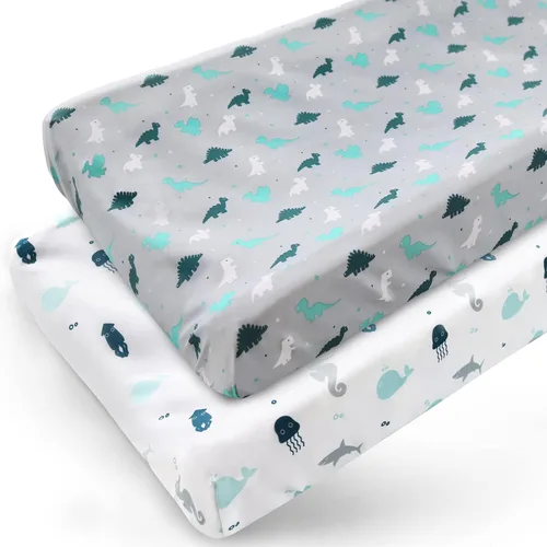 Vista 18 de Sábana de cuna, paquete de 2 sábanas de cuna, sábanas de cuna ultra suaves para bebés niños o niñas, ajuste universal para cuna rectangular