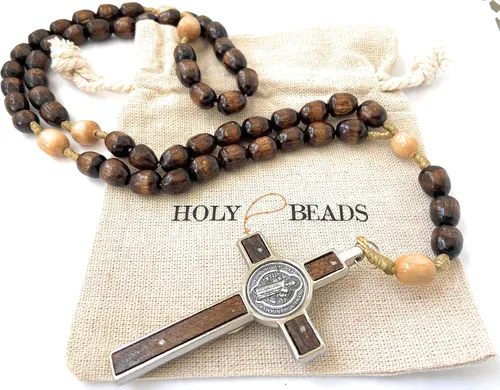 Vista 6 de ORIGINAL Hecho en Italia Collar Rosario Bendecido por el Papa Francisco Vaticano Roma Medalla San Benito Patrono de la Muerte, atletas Soldadores