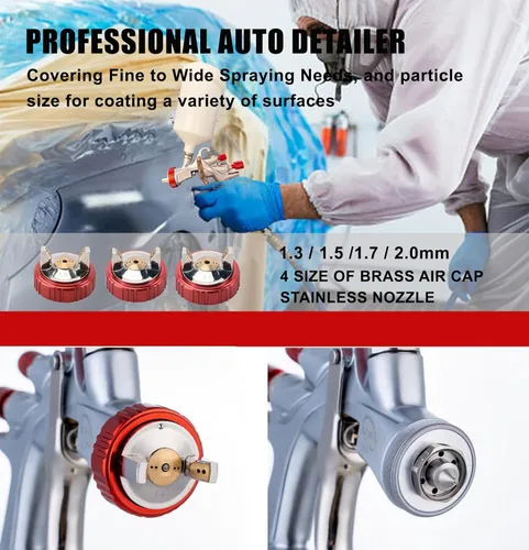 Vista 5 de DAXINYANG YT-160 LVLP Pistolas de pintura automotrices con boquillas de 1.3/1.5/1.7/2.0mm y regulador de aire y separador de agua y aceite, pistola