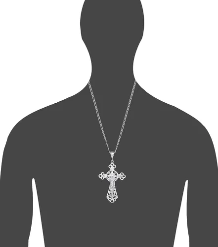 Vista 2 de Collar grande de plata de ley con colgante de Jesús con acabado de diamante