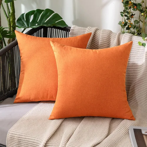 Vista 22 de MIULEE - Paquete de 2 fundas de almohada decorativas para exteriores, impermeables, sólidas, de imitación de lino, para jardín, casa de campo, Azul