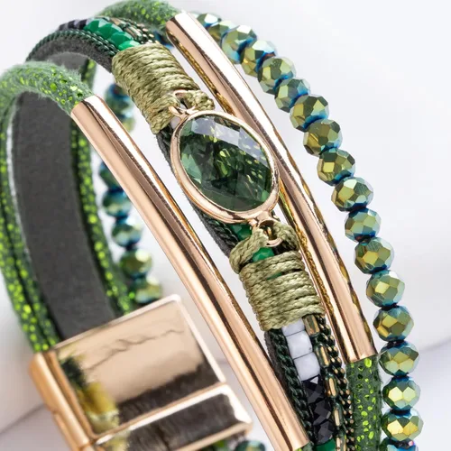 Vista 5 de FANCY SHINY- Pulseras de cuero de la envoltura de cuentas de cristal de la pulsera Boho Cuff piedra, dije, pulseras con cierre magnético de joyería