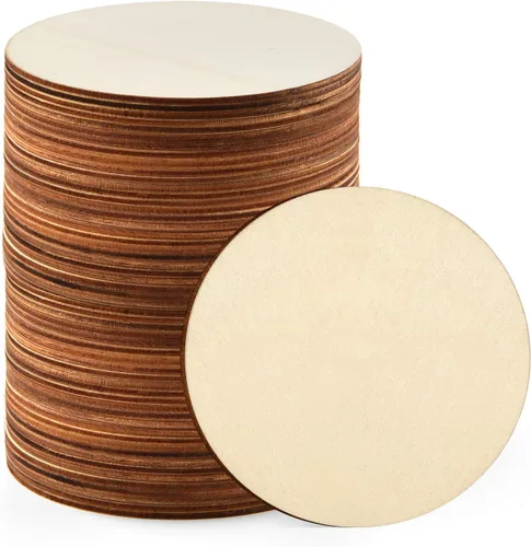 Vista 10 de Coopay 120 círculos de madera de 2 pulgadas, rebanadas de madera redondas sin terminar, recortes de madera natural para colgar puertas, pintura