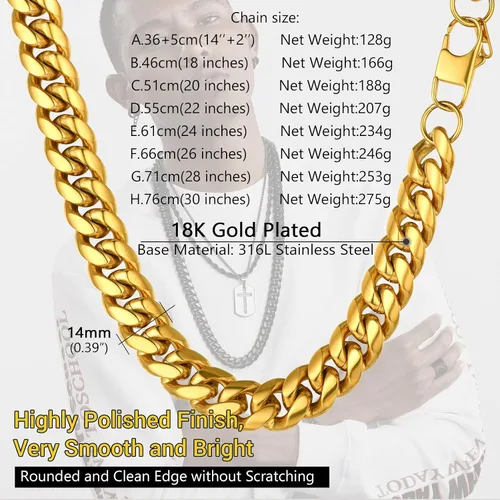 Vista 4 de PROSTEEL Trendy Cuban Links Necklace for Men Women, Black18K Gold Plated 316L Stainless Steel, W 4.8mm-14mm, L 14inch-30inch, Come Gift Box