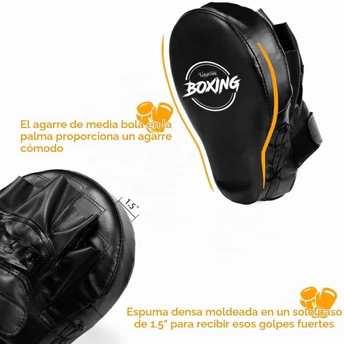 Vista 6 de Valleycomfy - Manoplas de boxeo curvadas de piel sintética para entrenamiento Negro