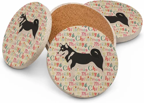 Vista 21 de AIDI Atlas Mountain Dog Merry Christmas - Posavasos grandes de piedra arenisca, paquete de 4