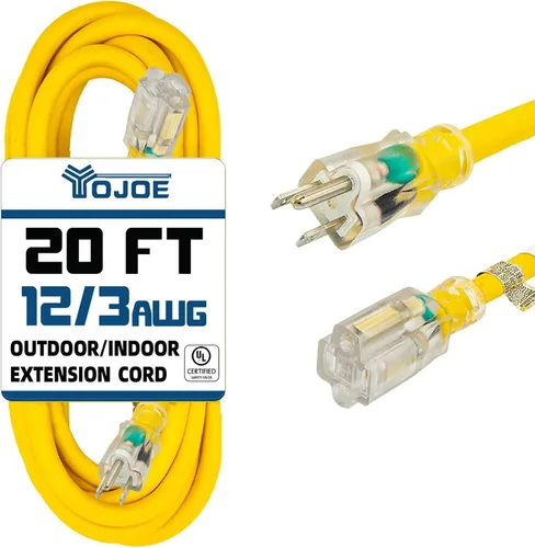 Vista 9 de YOJOE Extensión de cable para interiores y exteriores con extremo iluminado, cable resistente de 3 puntas 15A a prueba de inclemencias del tiempo