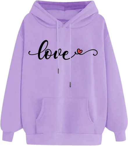 Vista 2 de Sudaderas con capucha para mujer, con estampado de corazón, manga larga, ligera, holgada, casual, lisa, para adolescentes y niñas
