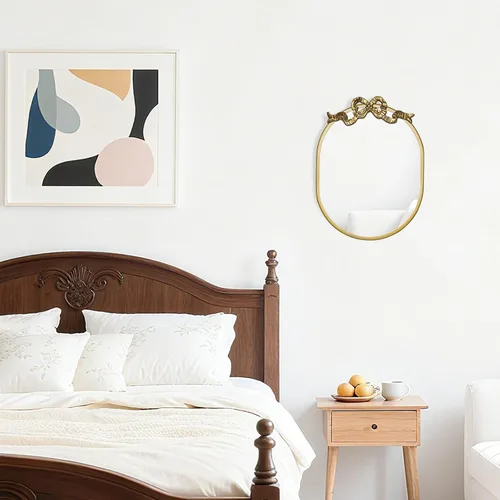 Vista 2 de SANY DAYO HOME Espejo ovalado con marco de metal dorado de 16 x 12 pulgadas para colgar en la pared, con lazo decorativo, moderno espejo de cristal