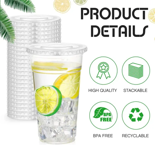 Vista 2 de Hortsun - 500 tapas planas de PET de 3.858 in con ranura para popote para tazas de 12 a 24 onzas Fits Compatible 12, 16, 20 and 24 oz PET Cups
