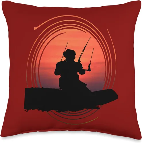 Vista 4 de Kitesurf Gifts and Surf Lover Tees by taiche Kitesurfer Surfing The Wave Artistic Silhouette and Sunset Throw Pillow, 18x18, Multicolor