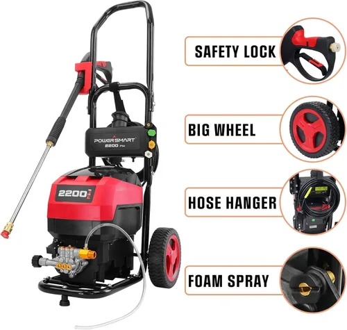 Vista 6 de PowerSmart Hidrolavadora eléctrica, lavadora de alta presión de 1.8 GPM, 4000 PSI de potencia máxima, con cable de alimentación de 35 pies