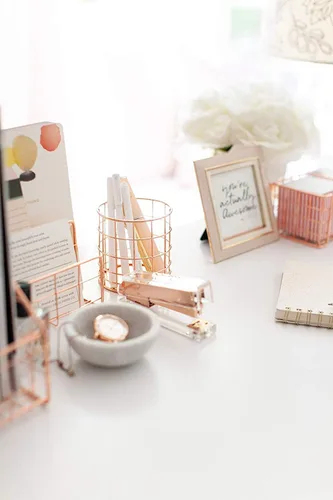 Vista 3 de BLU MONACO Rose Gold Desk Organizer Set 5 Piece Mail Sorter Organizer Countertop with Letter Sorter for Desk Standing File Organizer for Desk