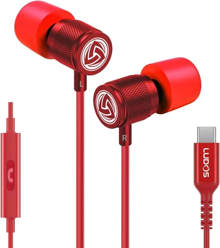 Vista 49 de LUDOS Auriculares con cable ultra intraauriculares, 5 años de garantía, auriculares con micrófono, auriculares con cancelación de ruido, espuma