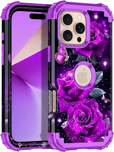 Vista 112 de Miqala Funda para iPhone 12, iPhone 12 Pro, que brilla en la oscuridad, tres capas, resistente a los golpes, protección de plástico duro + funda