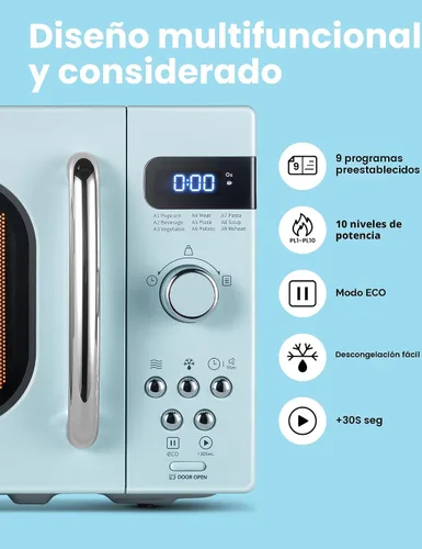 Vista 2 de COMFEE' - Horno microondas retro de tamaño compacto para encimera, base giratoria con memoria de posición, botón de encendido y apagado de sonido
