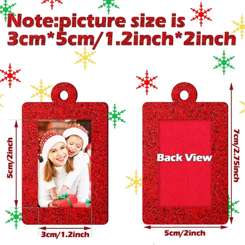 Vista 2 de Jetec 36 marcos de fotos con brillantina para decoración de árbol de Navidad, mini marco de fotos de fieltro, marco pequeño para colgar, regalos