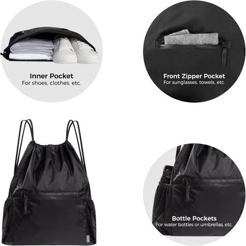 Vista 5 de pack all Mochila con cordón, bolsa de gimnasio deportiva resistente al agua, bolsa de entrenamiento ligera con bolsillo impermeable con cremallera