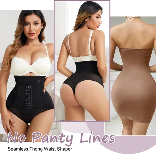 Vista 5 de YERKOAD Tangas moldeadoras para mujer, con control de abdomen, levantamiento de glúteos, moldeadoras de cintura alta, sin costuras, ropa