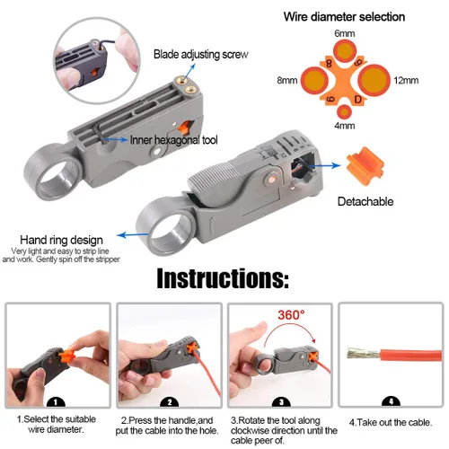 Vista 5 de Glarks - Juego de herramientas para cables coaxiales, herramienta de crimpado de conectores RF coaxiales + pelacables coaxiales + conectores machos