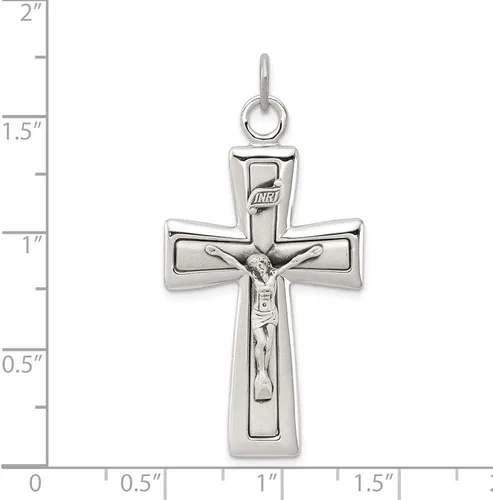 Vista 2 de Colgante de cruz INRI de plata de ley 925 maciza con dije de crucifijo - 1.614 in x 0.787 in, Metal, No es una piedra preciosa
