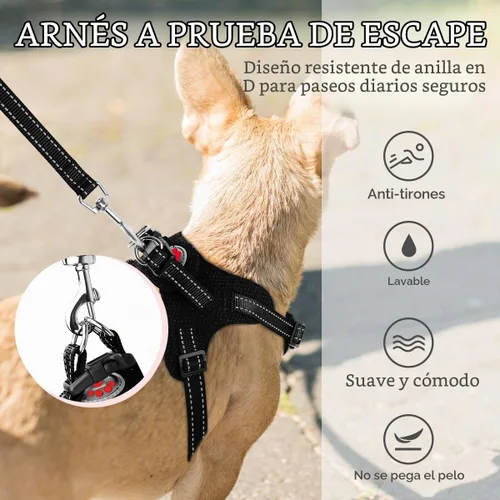 Vista 4 de Arnés para perro, arnés reflectante ajustable sin tirones, transpirable suave para perros pequeños y medianos, gatos, negro, XXS
